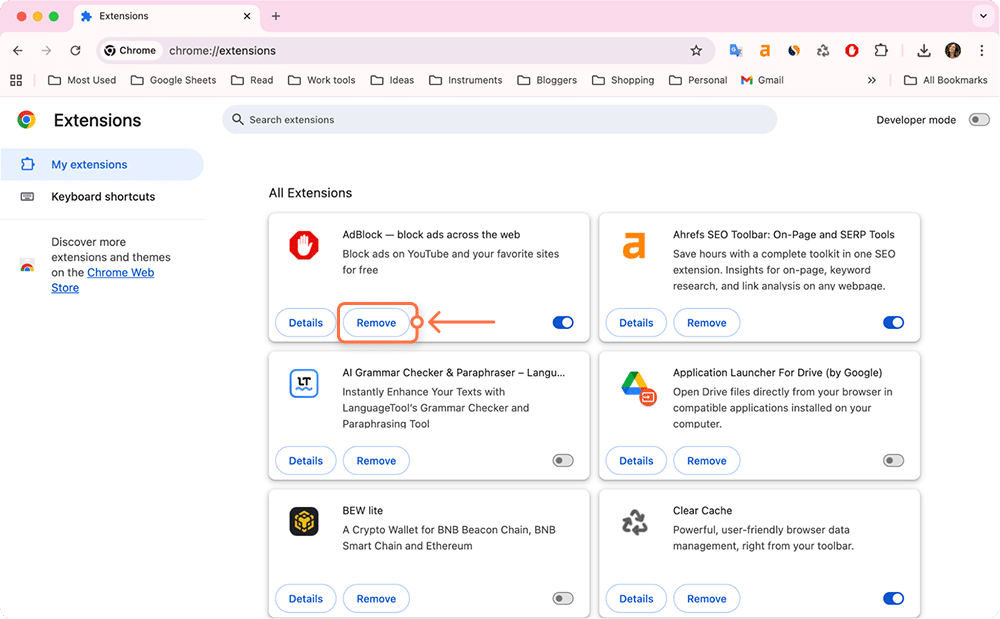Chrome Extensions list