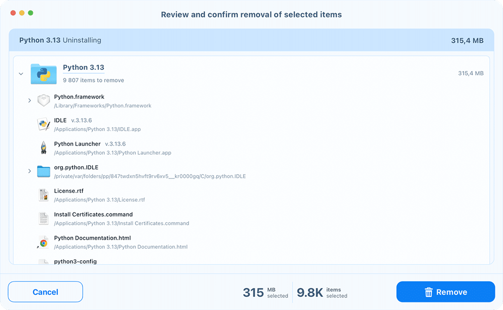 The review and confirm window of App Cleaner & Uninstaller