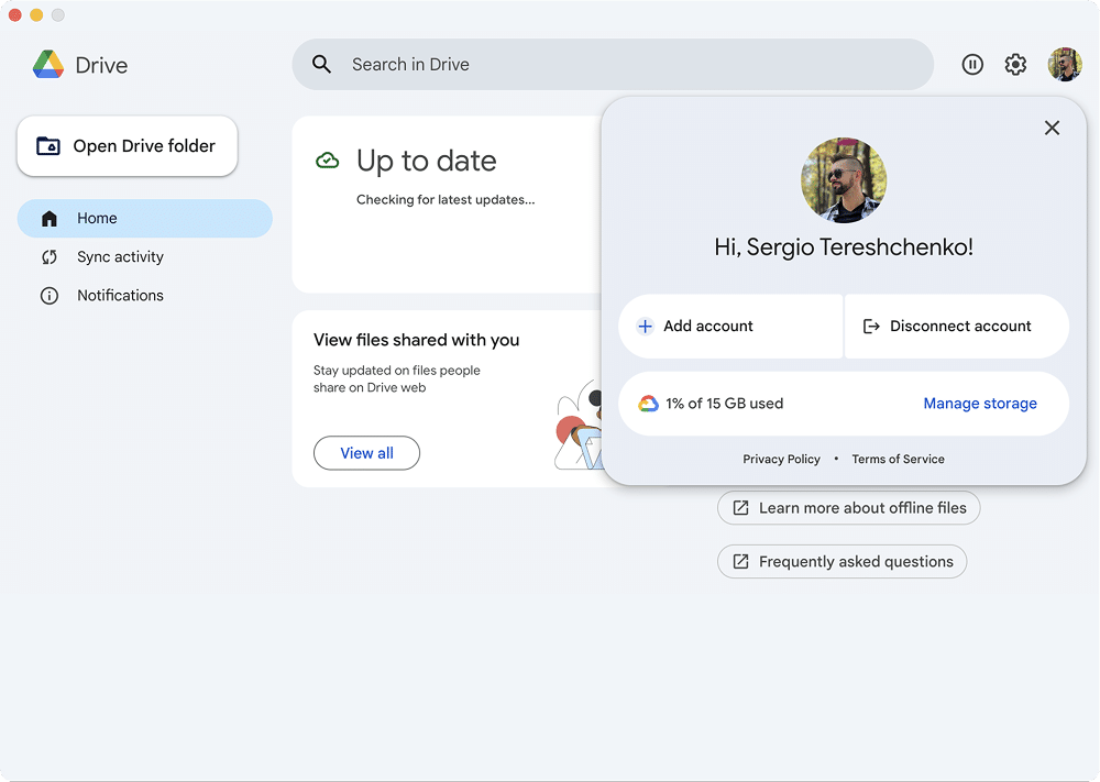 Google Drive app window