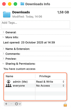 sharing & permissions section