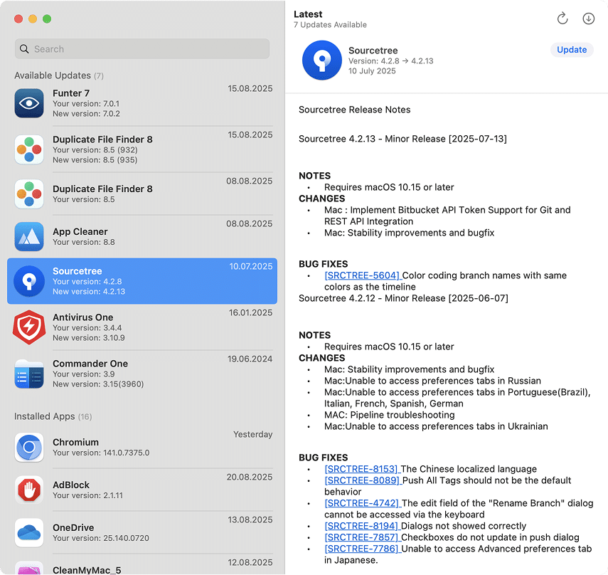Latest update window