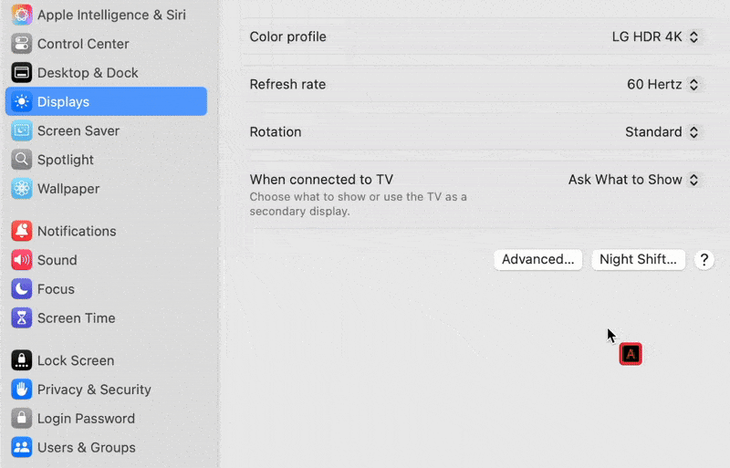 the Detect Displays button appearing when holding the Option key in Display Settings