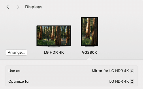 the Mirroring option in Display settings for macOS