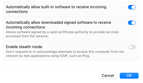bottom of the Firewall Options tab in System Settings