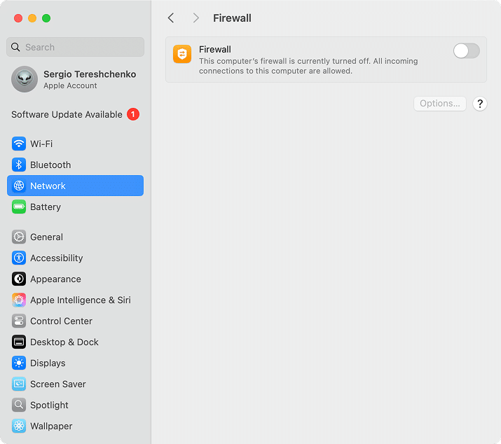 Firewall tab in System Settings