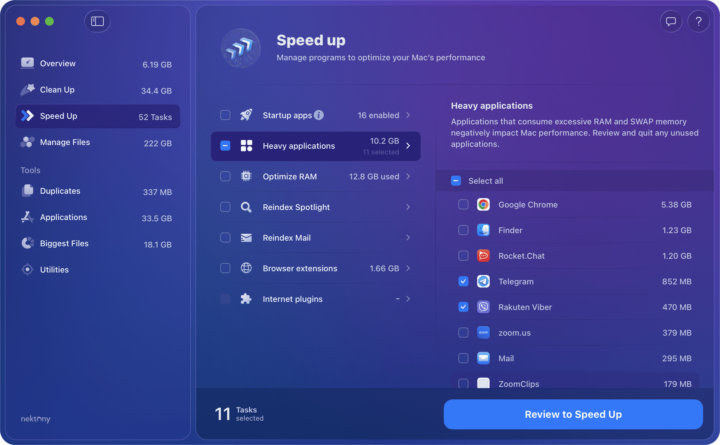 maccleaner pro window showing heavy consumers on Mac