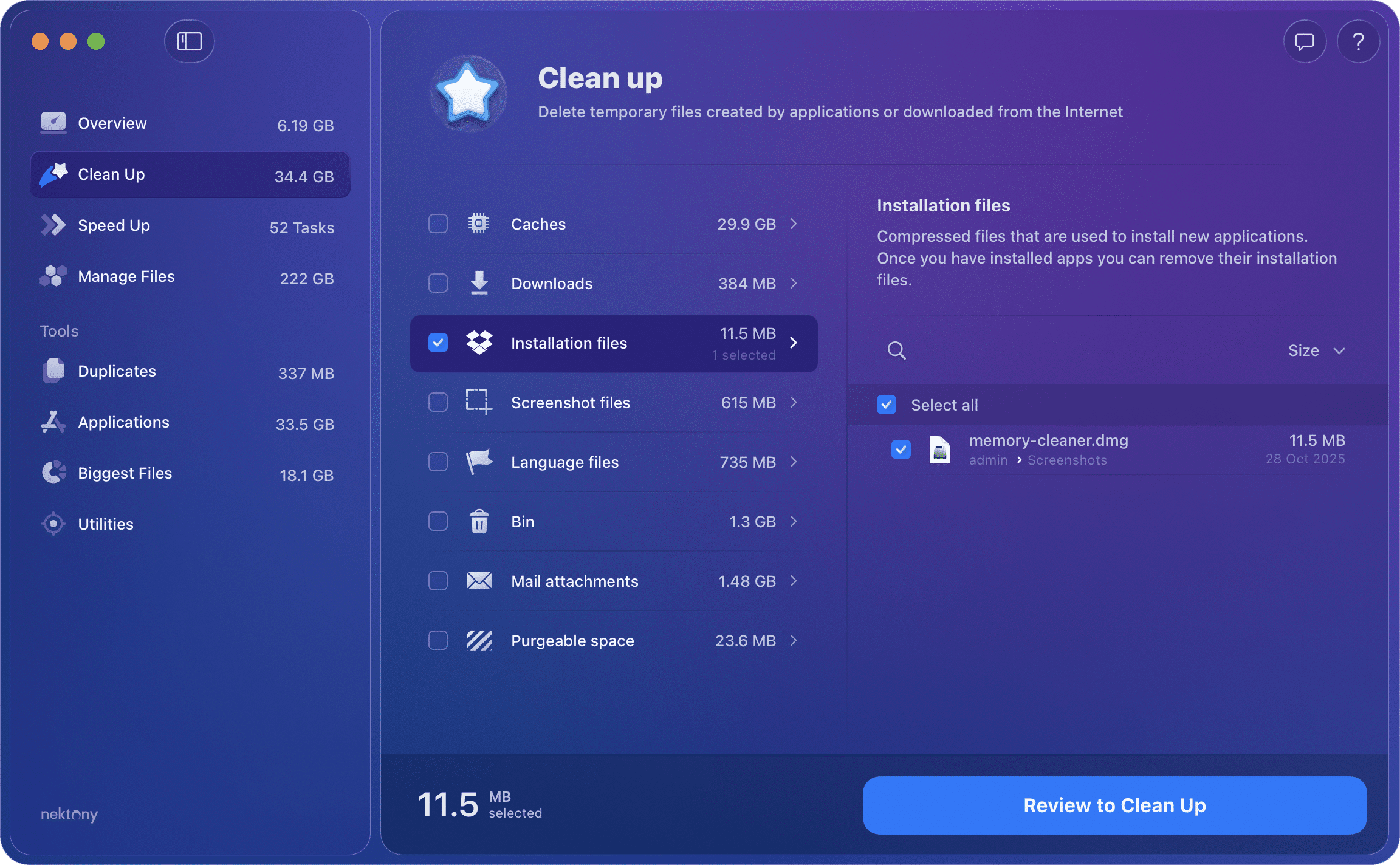 Remove installation files with MacCleaner Pro MacCleaner Pro window showing the option to remove installation files