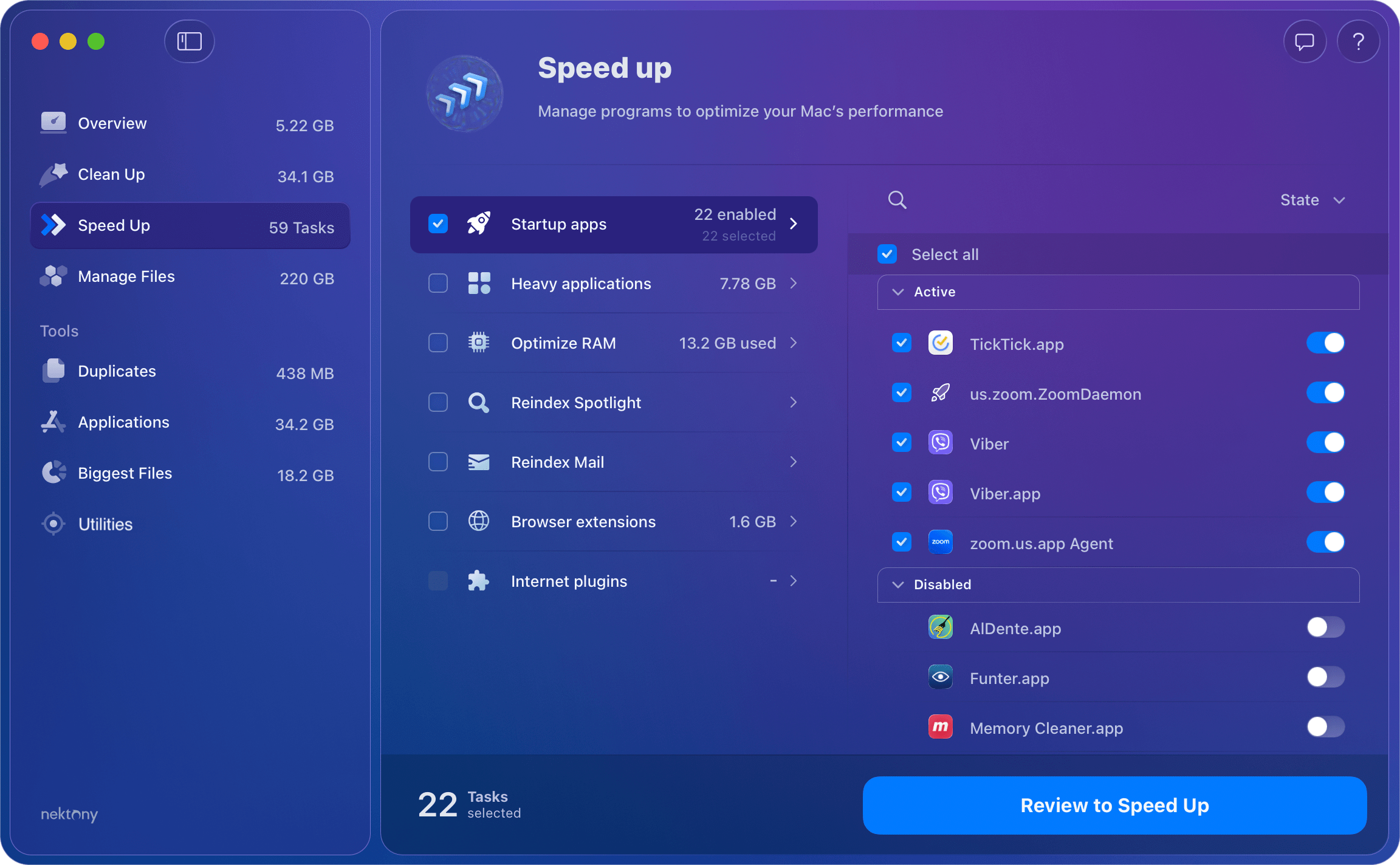 MacCleaner Pro window-startup programs section
