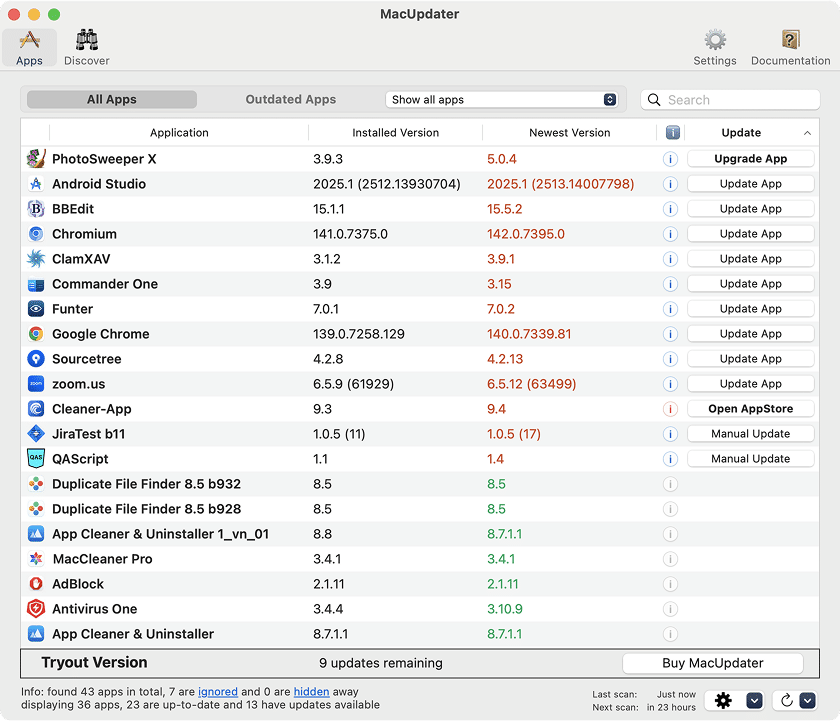MacUpdater window