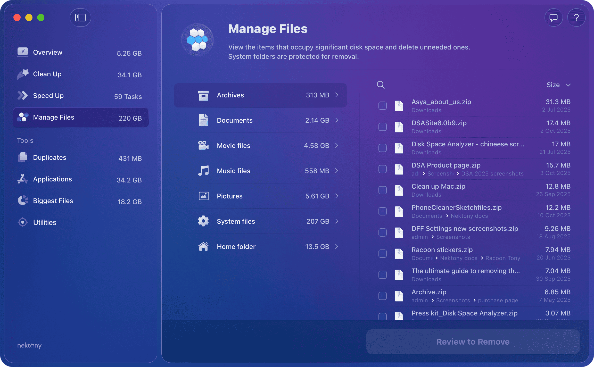 View archieve files MacCleaner Pro showing archieves