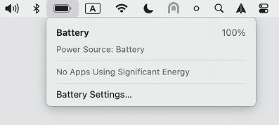 the battery's menu in Mac