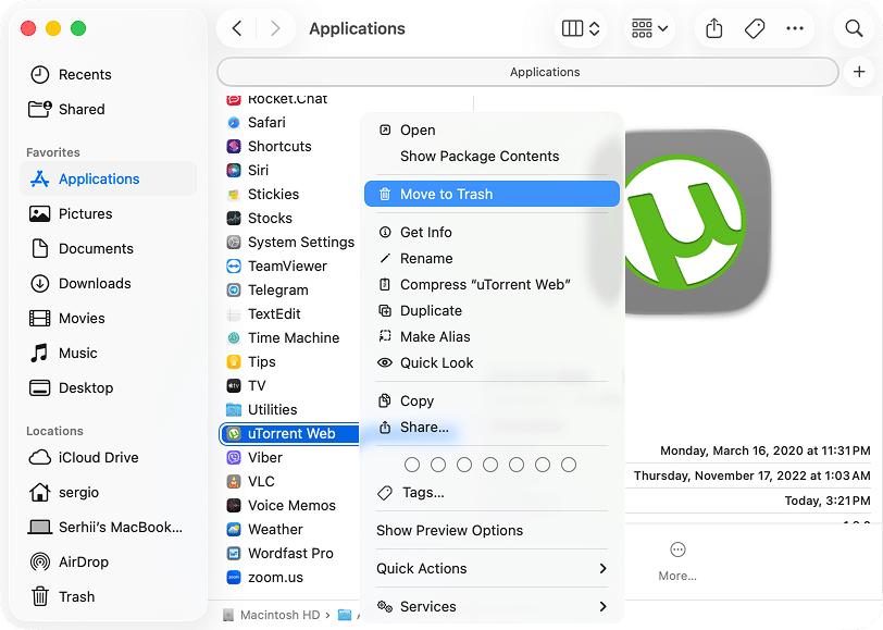 uTorrent Web in the Applications folder