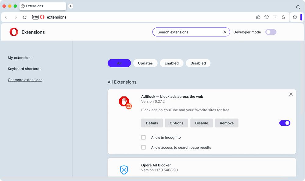 List of extensions in Opera