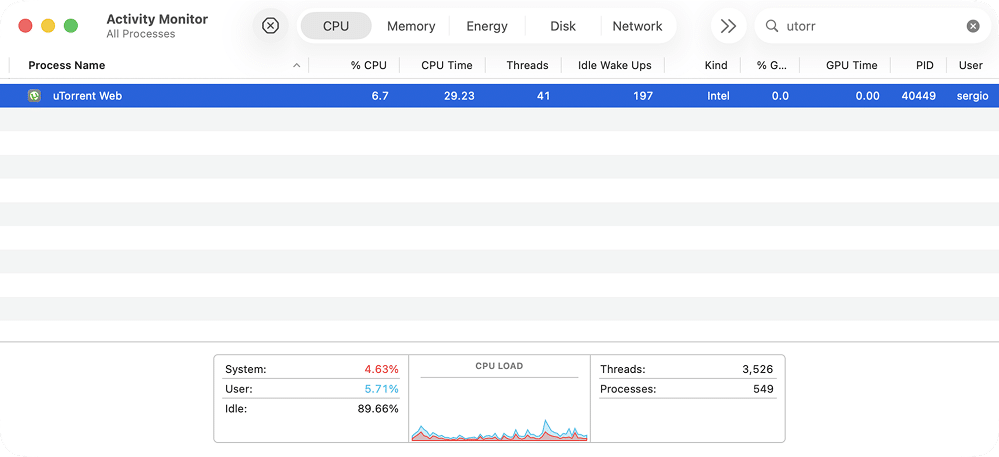 uTorrent Web in Activity Monitor