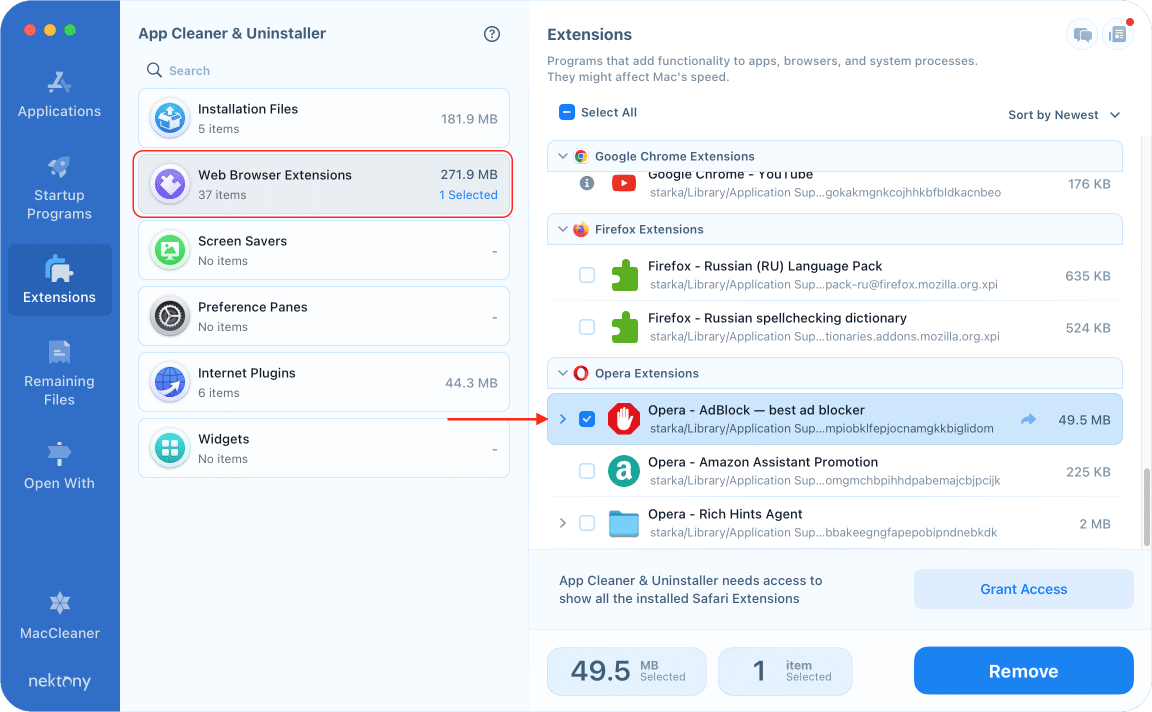 App Cleaner & Uninstaller showing AdBlock