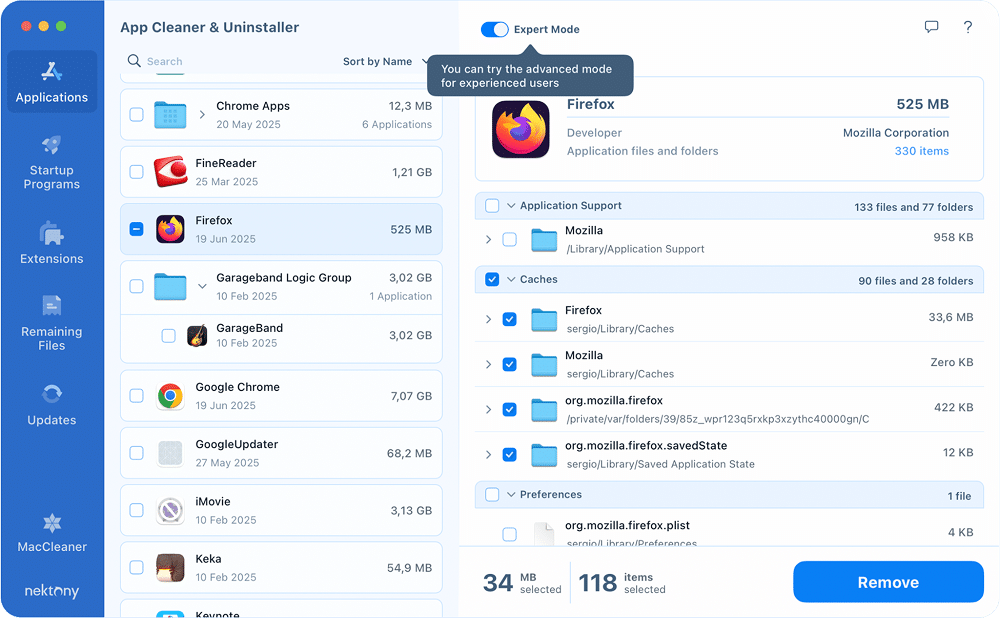 Firefox cache files in App Cleaner & Uninstaller