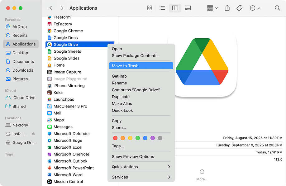 Google Drive in the Applications folder