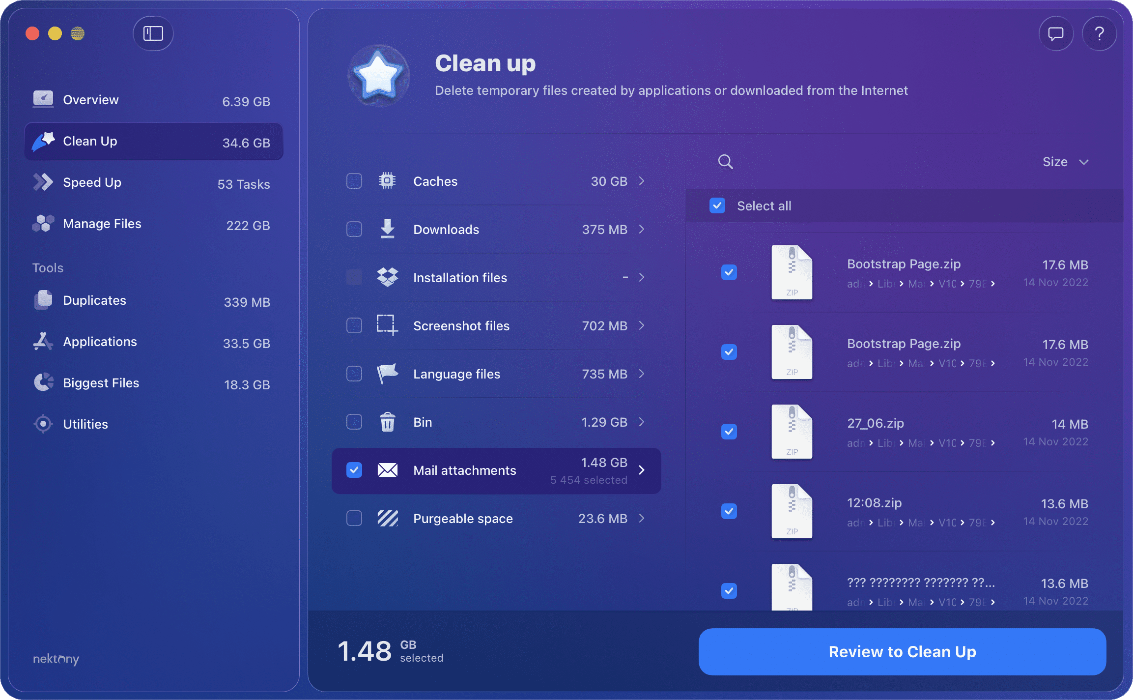 Delete mail downloads MacCleaner showing Mail downloads