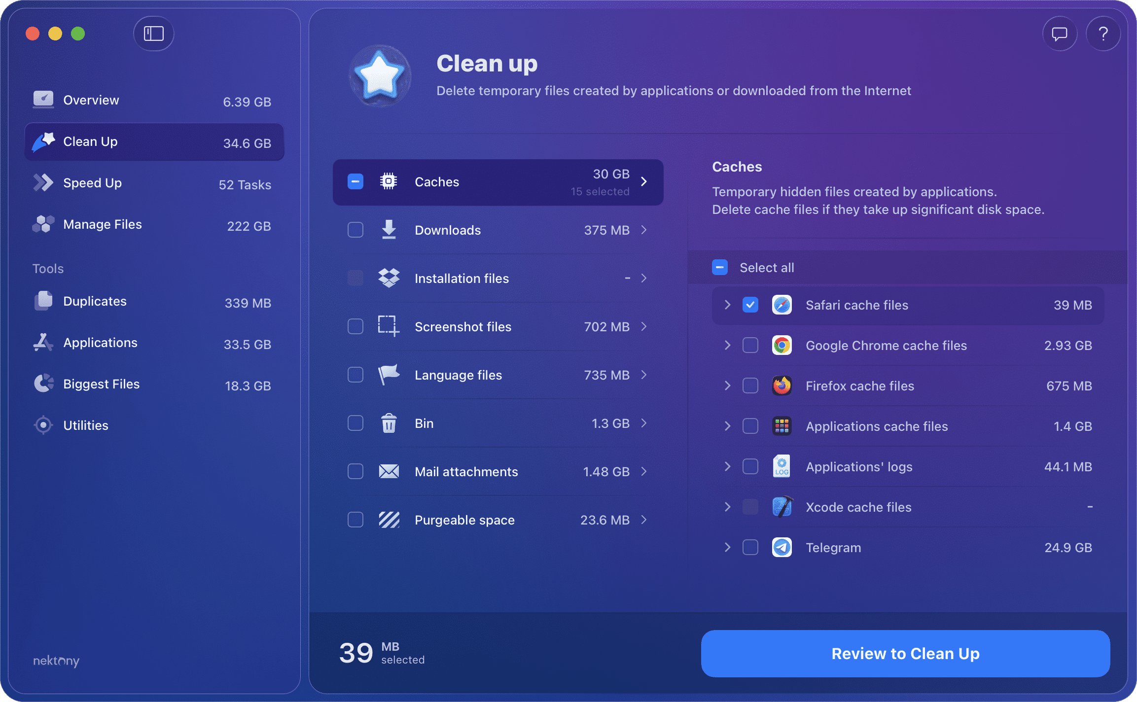 MacCleaner Pro enabled to clear Safari cache files