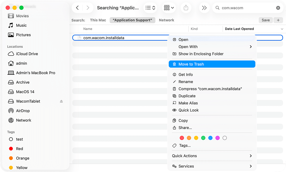 Wacom leftover file in Finder