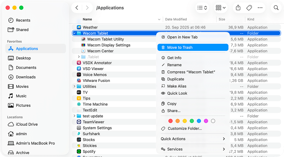 Wacom Tablet folder in Finder
