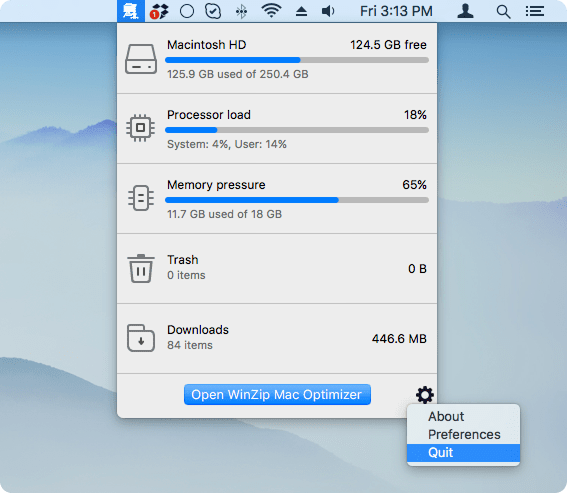 Quit Winzip app using menubar command