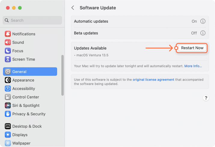 Software update window