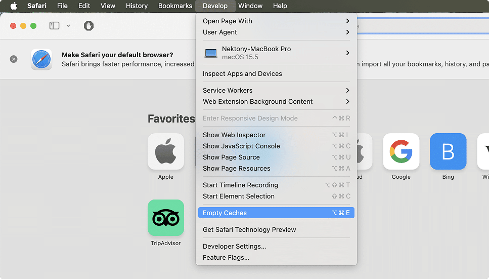 the Empty Caches options in Safari