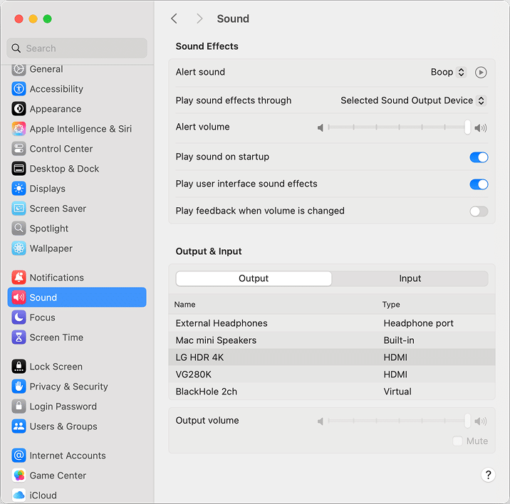 the Sound settings in macOS