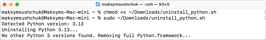 The Terminal script uninstalling Python IDLE