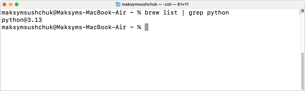 the Terminal window showing the version of Python installed via Homebrew
