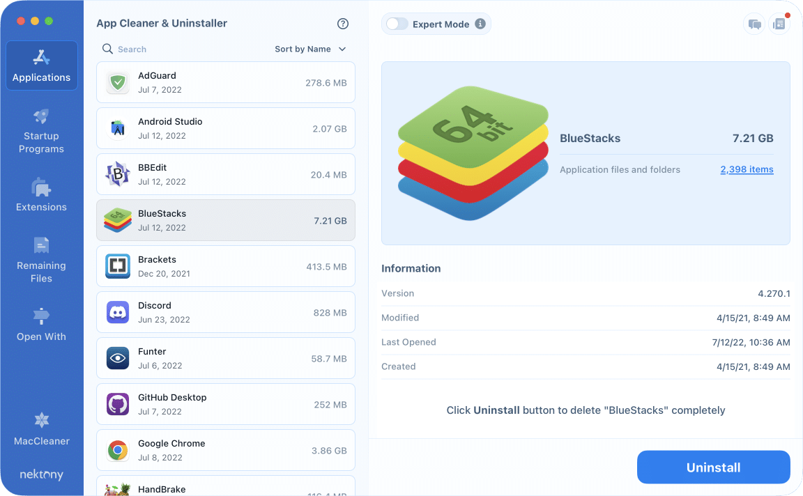 Uninstalling Bluestacks with App Ceaner & Uninstaller