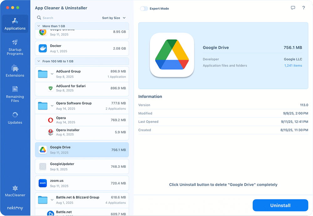 Google Drive in App Cleaner & Uninstaller