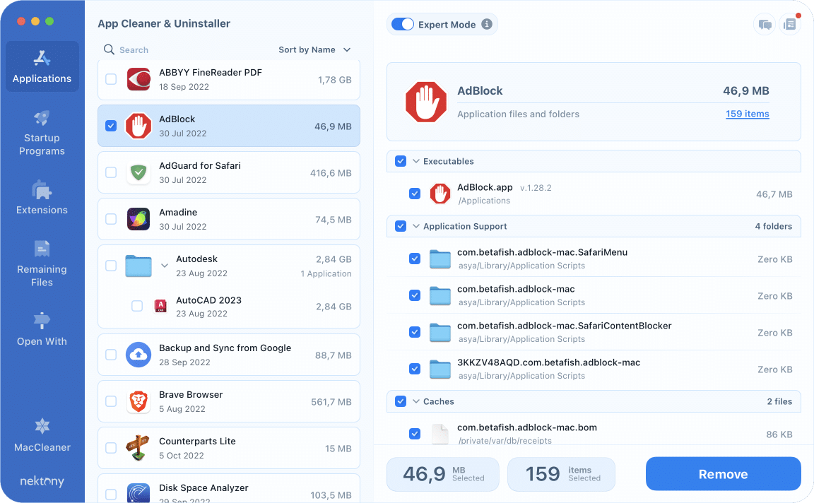 App Cleaner & Uninstaller showing AdBlock