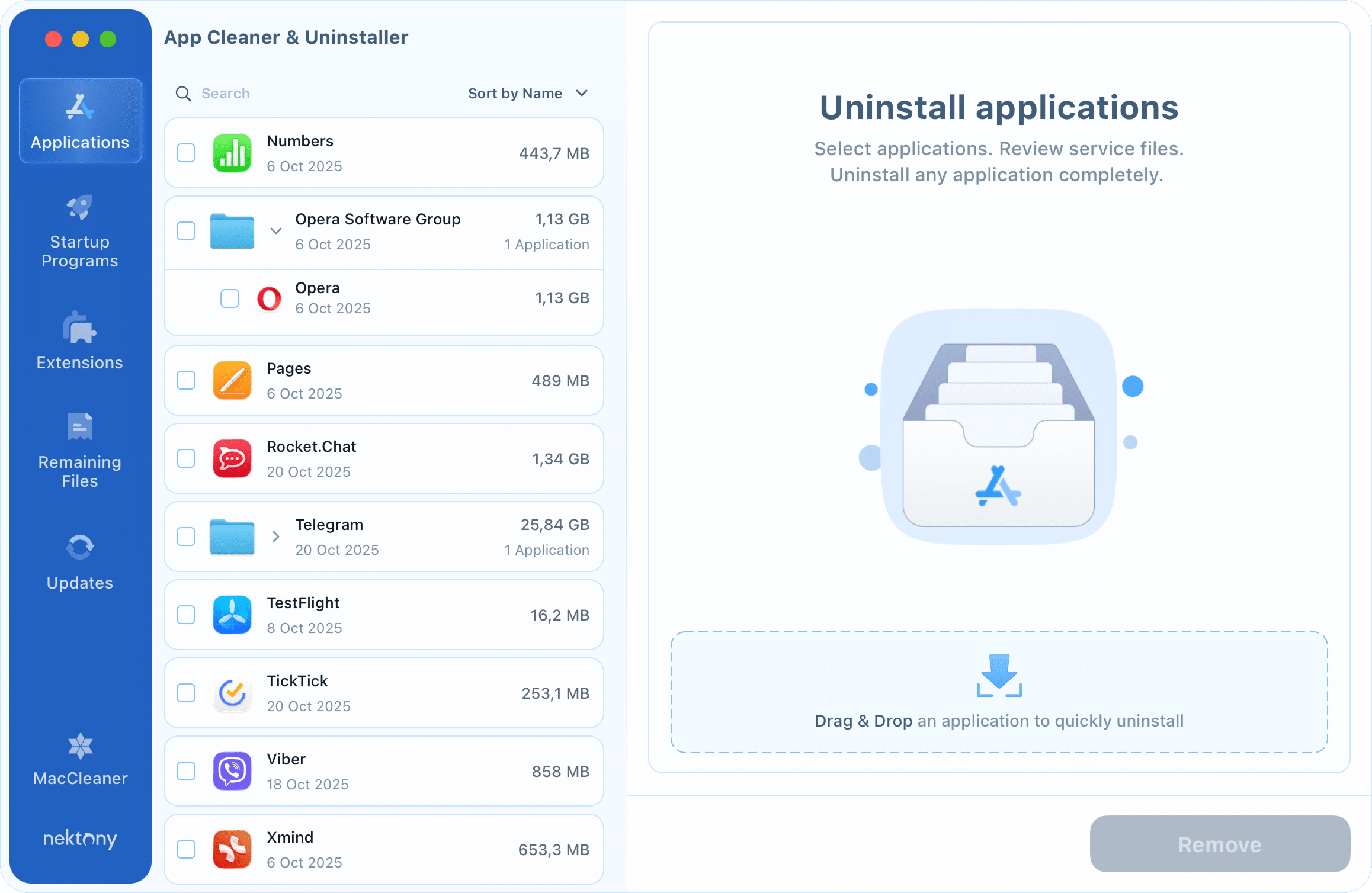 App Cleaner window in MC