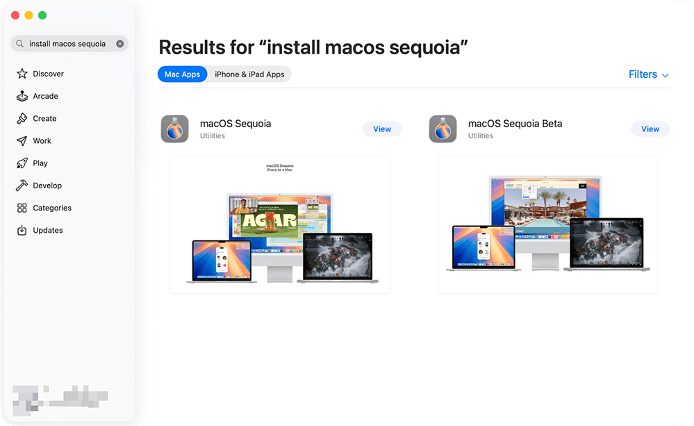 the macOS Sequoia installer in App Store