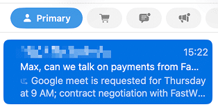 an email with the preview text containing the short summary of the email rather than its body