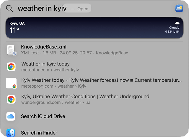 Spotlight can now provide weather reports in macOS Tahoe