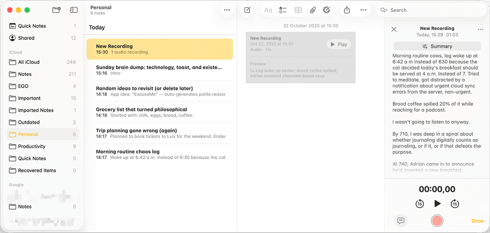 apple intelligence recording options