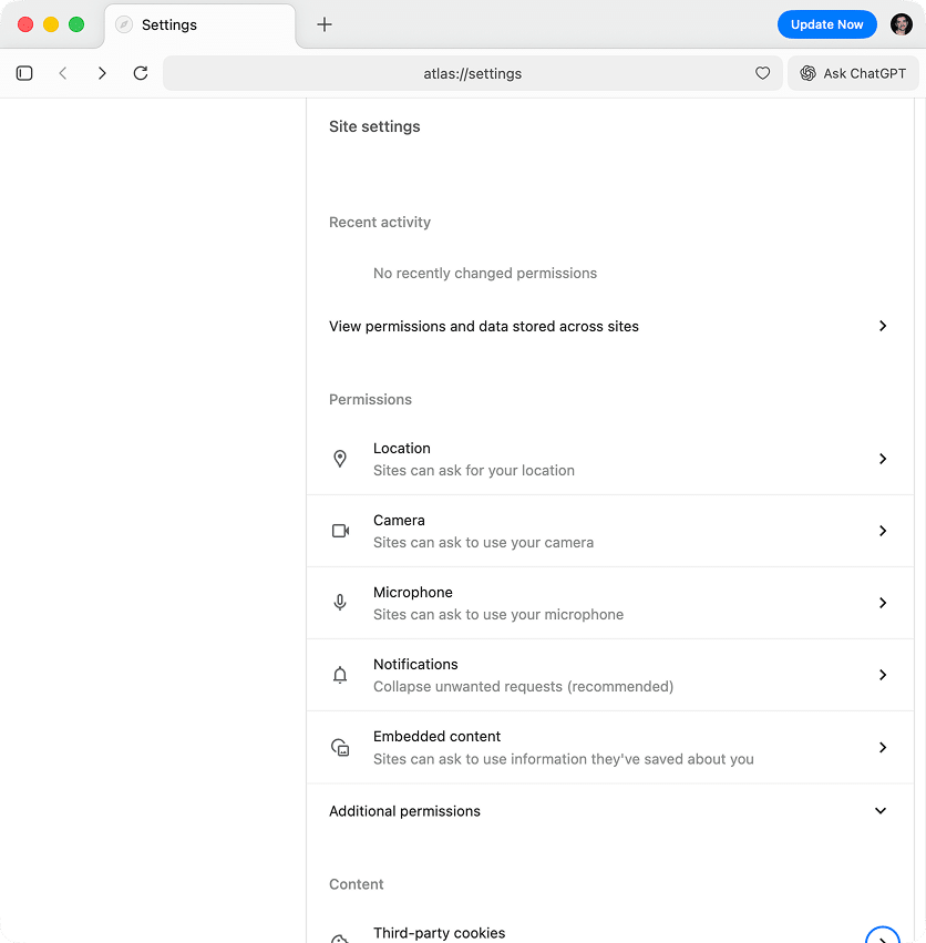 Site settings of Atlas settings
