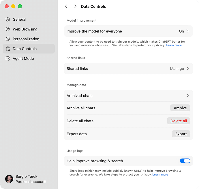 Data Controls tab of Atlas Settings