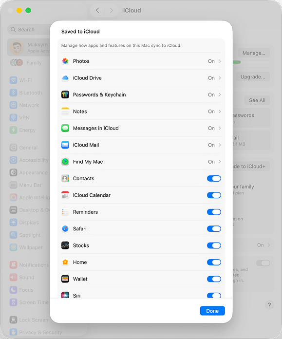 Saved to iCloud window in macOS