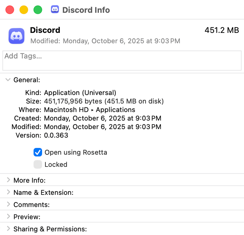 Discord Get Info window