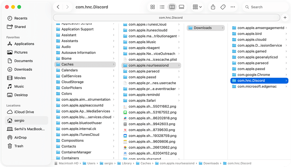 Discord caches in Finder