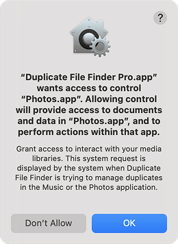 Access to control Photos prompt