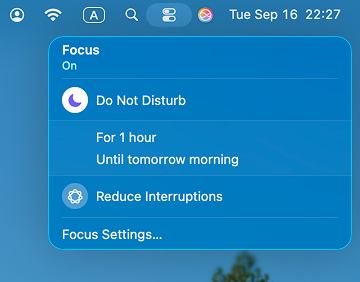 the Focus settings in the Control Center of macOS Tahoe