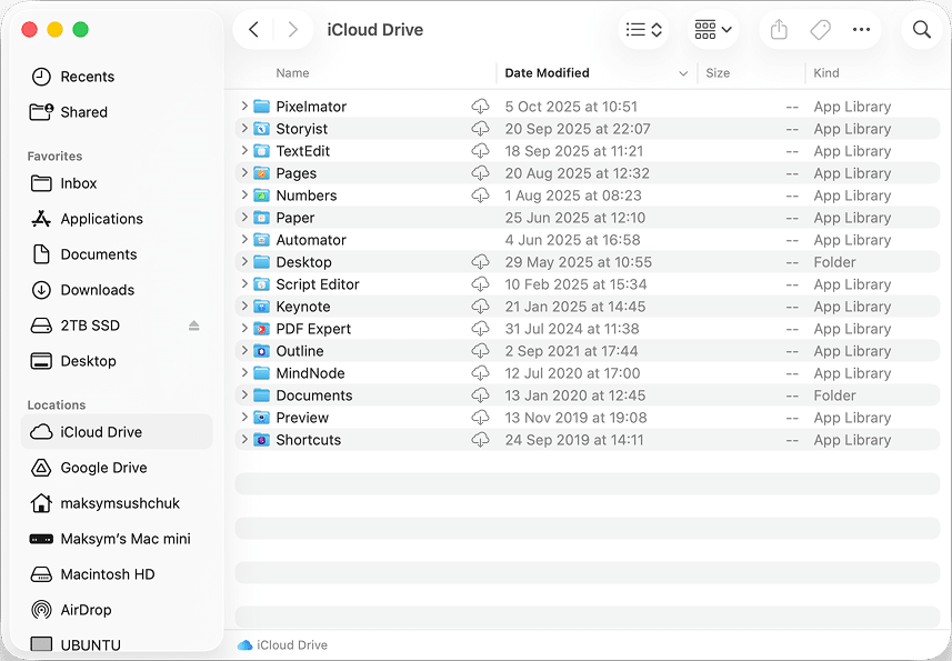 the iCloud Drive folder in Finder