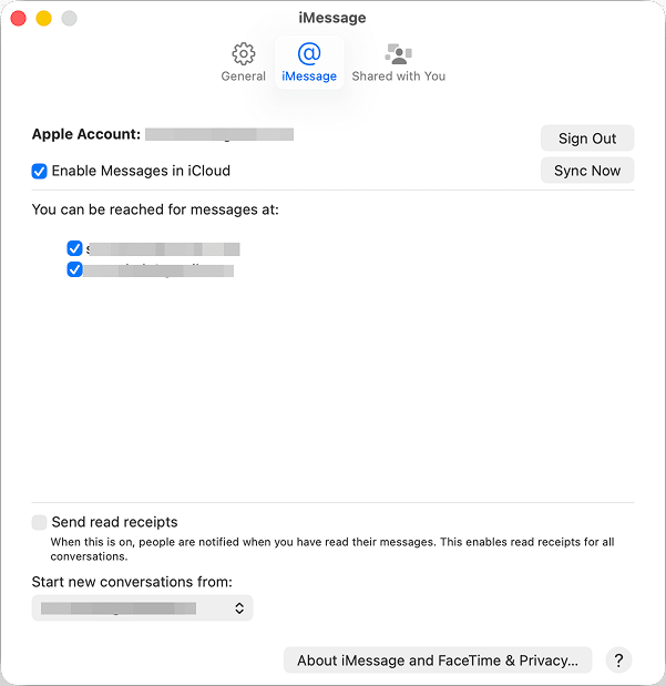 the iMessage settings of the Messages app in macOS Tahoe