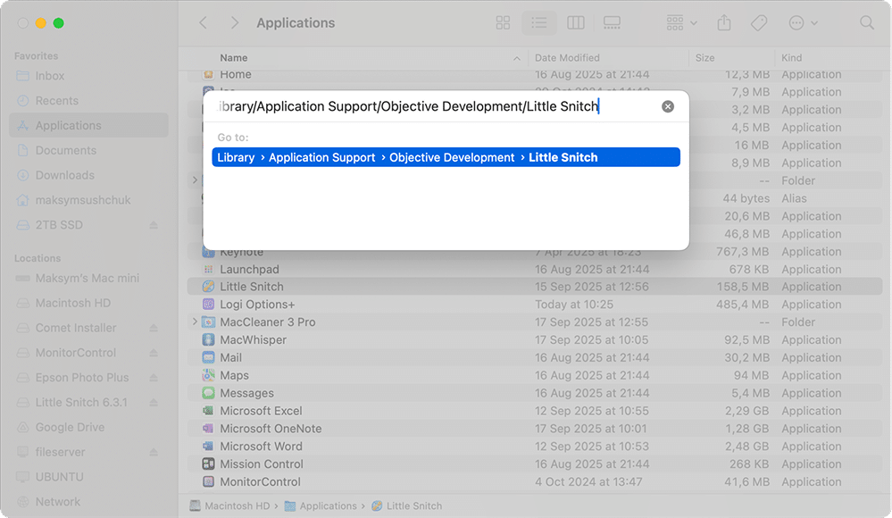 the Go to folder window in Finder