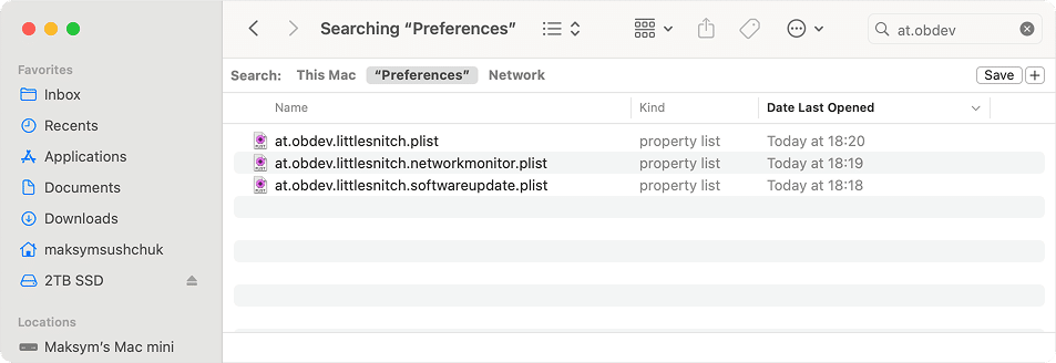 Little Snitch files in ~/Library/Preferences/